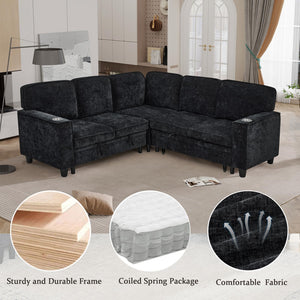 L-Shaped Sectional Sleeper Sofa with Pull-Out Bed & Storage