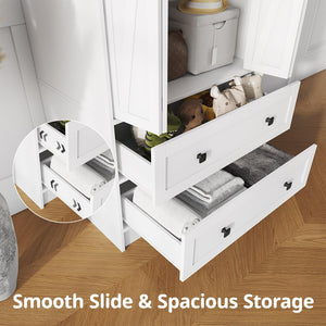 Farmhouse Wardrobe Armoire with Sliding Barn Doors & Drawers