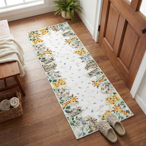 Elephant Giraffe Animal Print Area Rug – Washable Indoor Rug