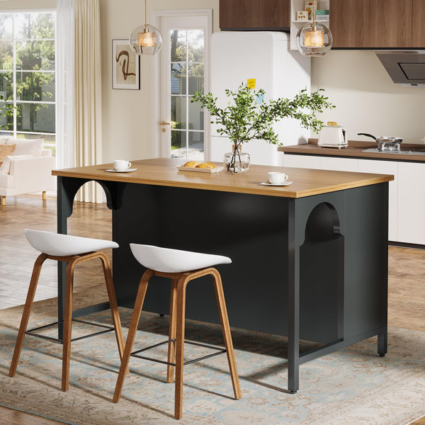 Kitchen Island with 3 Storage Shelves & Seating Area