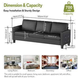 Black Faux Leather Tufted Sofa with USB Charging