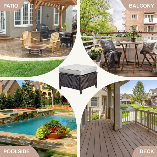 Outdoor Wicker Ottoman Set of 2 with Cushions
