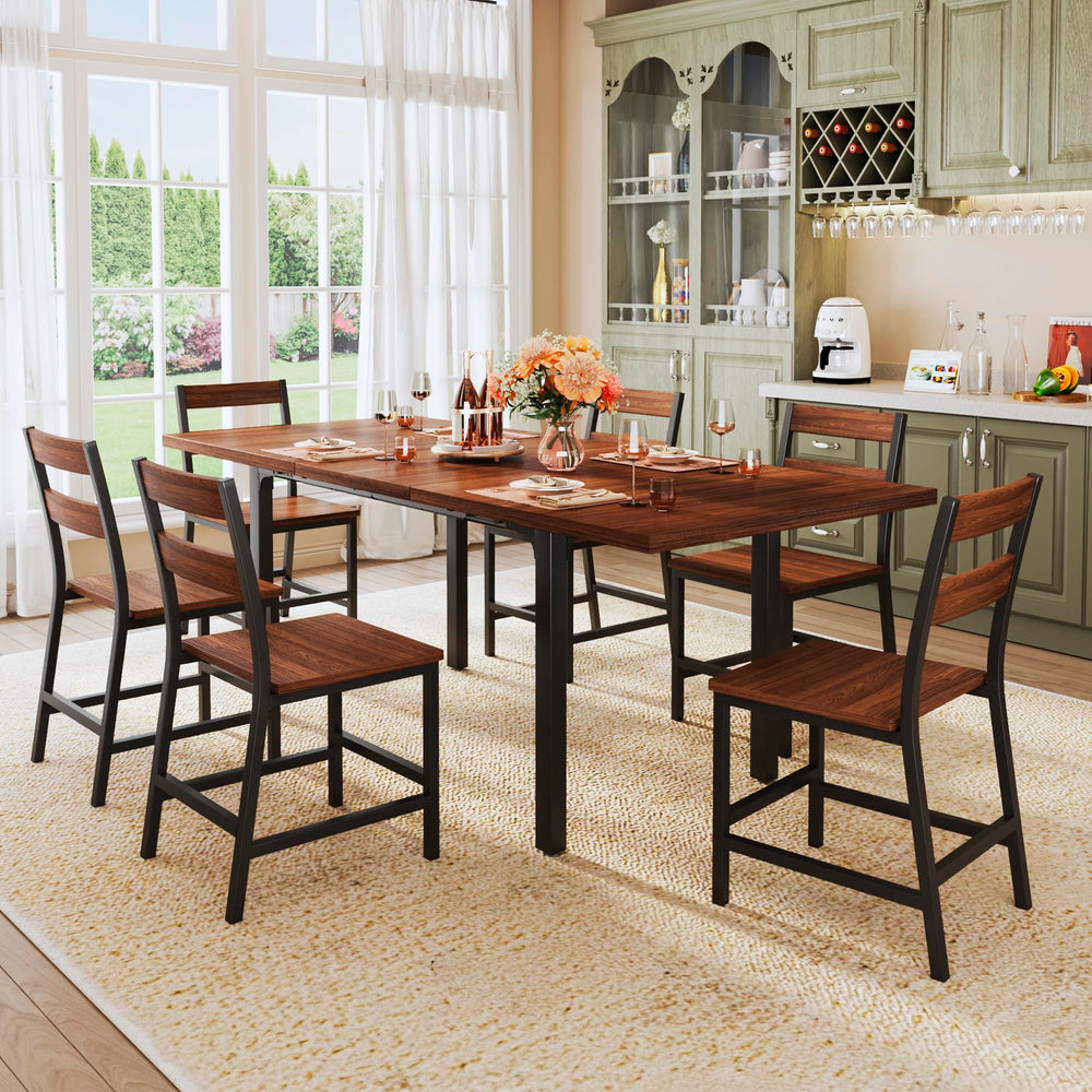 7-Piece Extendable Dining Table Set with 6 Chairs