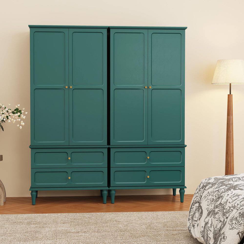 71" Mid-Century Modern Armoire Wardrobe with Doors & Drawers