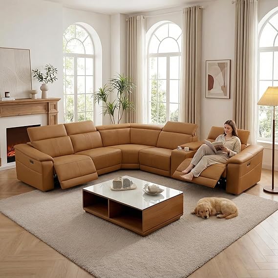 L-Shaped Power Recliner Sectional Sofa with Storage Console & USB Ports