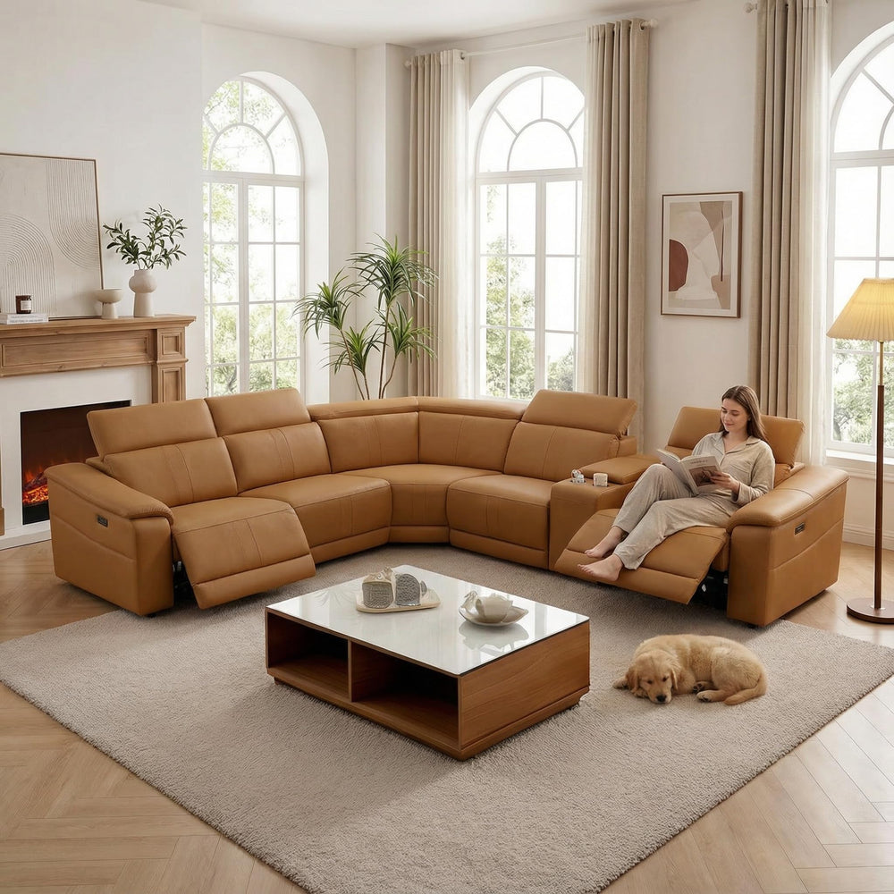 L-Shaped Power Recliner Sectional Sofa with Storage Console & USB Ports