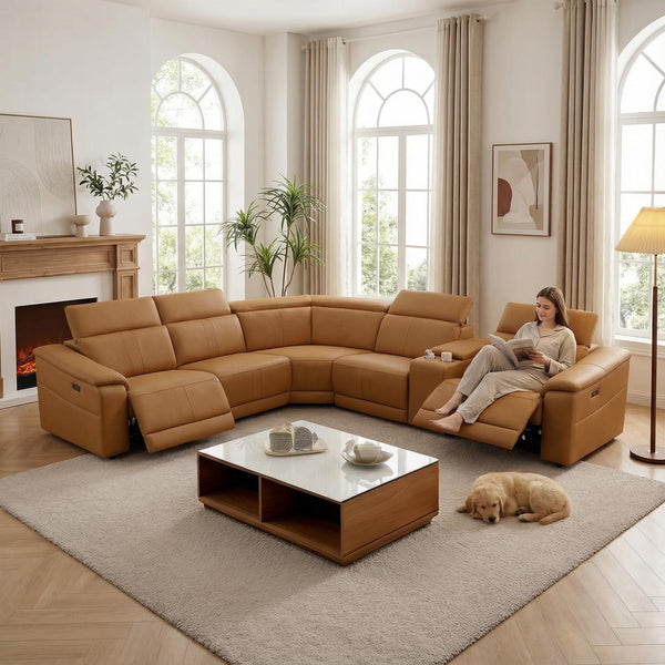 L-Shaped Power Recliner Sectional Sofa with Storage Console & USB Ports