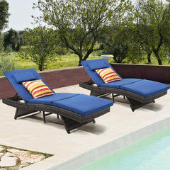 Outdoor Wicker Chaise Lounge Set with Cushions & Pillows