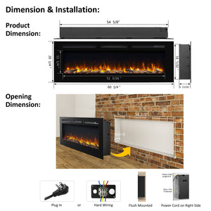 Recessed Electric Fireplace with Log Set & Crystal