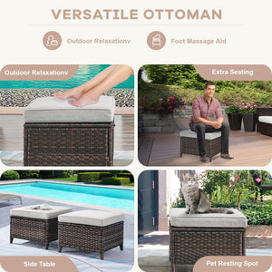 Outdoor Wicker Ottoman Set of 2 with Cushions