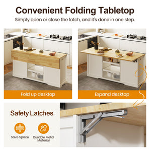 59-Inch Kitchen Island with Drop Leaf and Storage