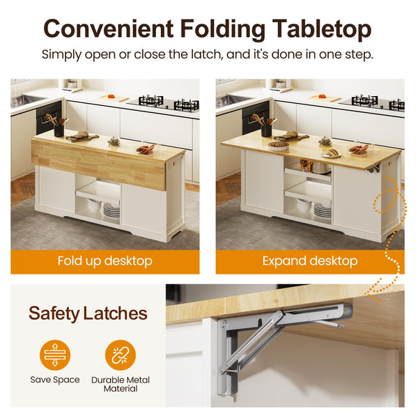 59-Inch Kitchen Island with Drop Leaf and Storage