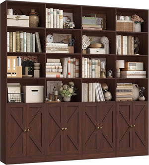 6-Tier Farmhouse Bookcase with 8 Doors