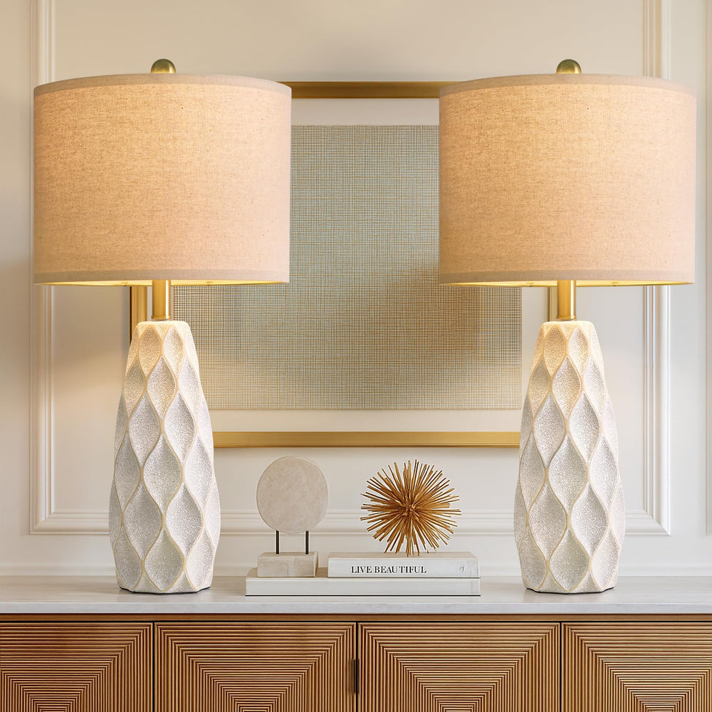 Ceramic Table Lamp Set of 2 — Boho Bedside Nightstand Lamp