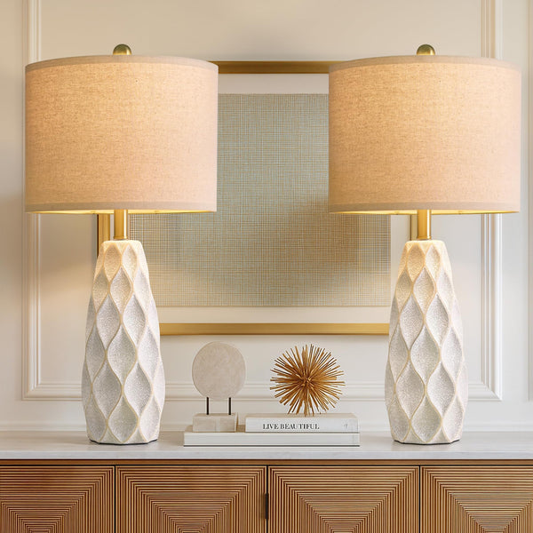 Ceramic Table Lamp Set of 2 — Boho Bedside Nightstand Lamp