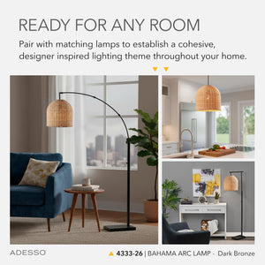 Arc Floor Lamp with Rattan Shade