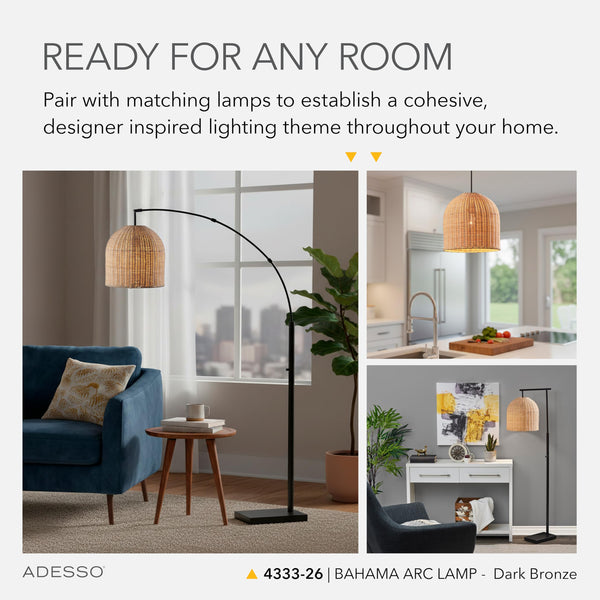 Arc Floor Lamp with Rattan Shade