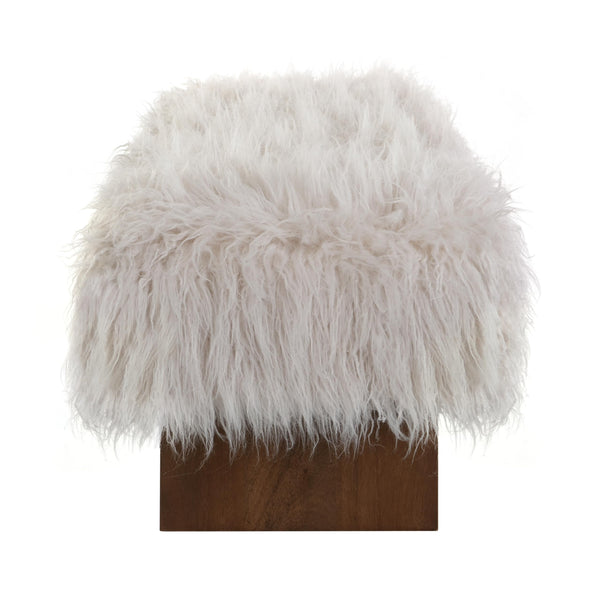 Faux Wool Upholstered Bedroom Bench with Rubberwood Legs