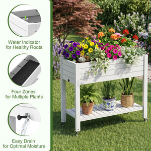 Raised Garden Bed with Wheels, Storage Shelf & Water Level Monitor