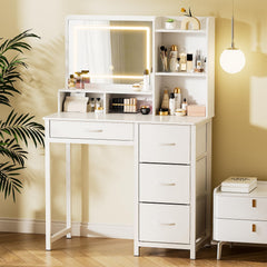 Lighted Vanity Desk with Mirror & Storage Drawers