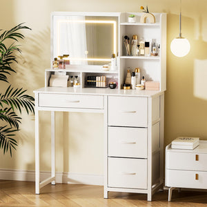 Lighted Vanity Desk with Mirror & Storage Drawers