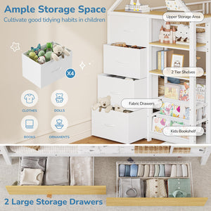 Twin Low Bunk Bed with Storage Drawers & House Design