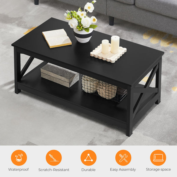 2-Tier Coffee Table with Storage Shelf