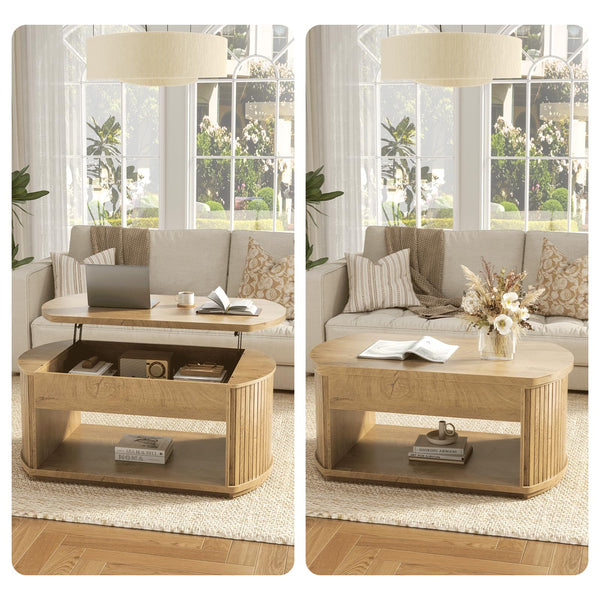 Oval Lift Top Coffee Table with Storage