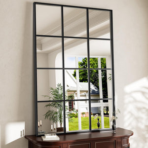 Black Window Pane Wall Mirror – Aluminum Frame, Rectangular