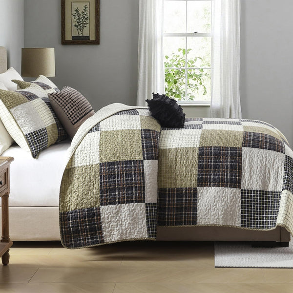 Cotton Quilt Set – Patchwork Plaid Bedding | Queen & King | 5 Pieces