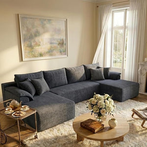 U-Shaped Sectional Sofa with 2 Chaise Lounges, Chenille Cloud Couch, No Assembly
