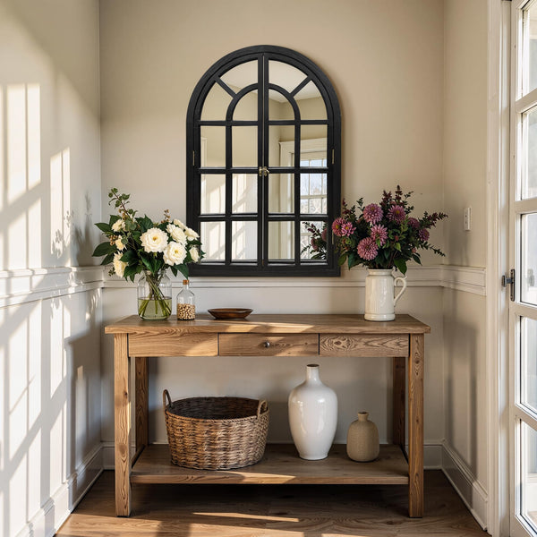 Arched Wood Frame Wall Mirror – Black | Farmhouse Decor