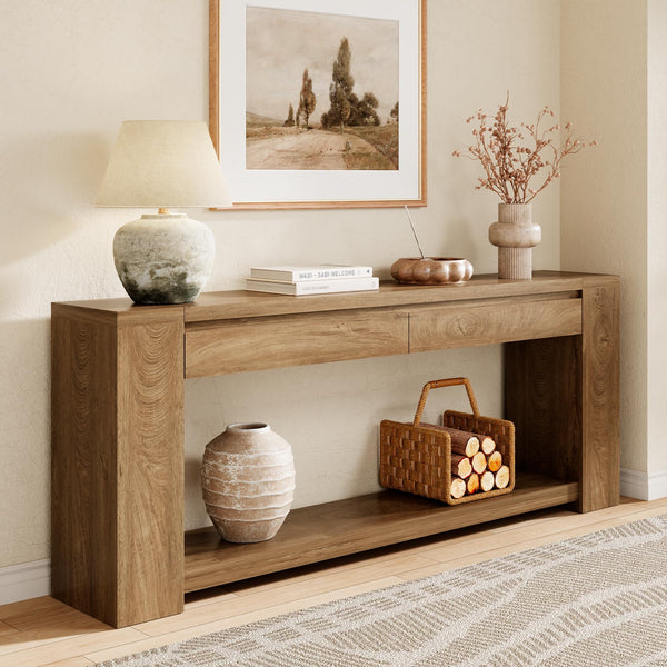 Extra Long Console Table with 2 Drawers & Open Shelf