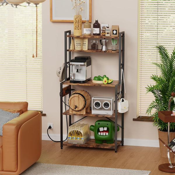 Kitchen Bakers Rack with Power Outlet and Storage Cabinet