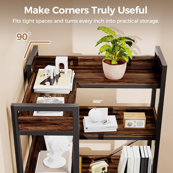5-Tier L-Shaped Corner Bookshelf with Metal Frame