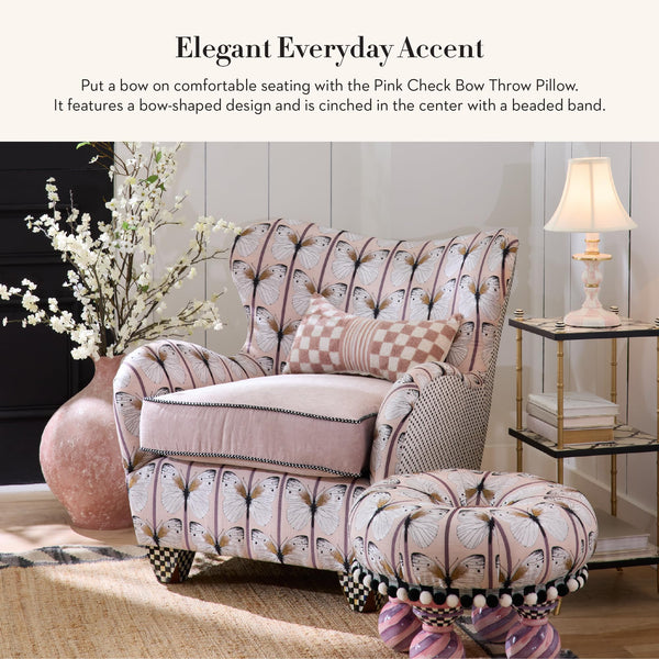 Lumbar Throw Pillow Decorative Polyester 11x20 Check Bow