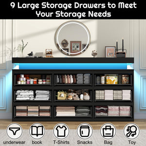 9 Drawer Dresser with LED Light