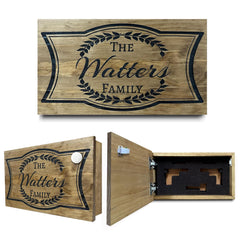 Concealment Shelf Hidden Gun Safe with Magnetic Lock – Custom Laser Engraved Wood