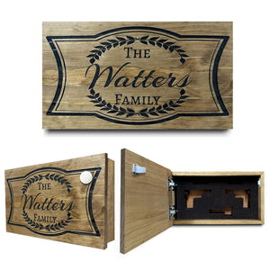 Concealment Shelf Hidden Gun Safe with Magnetic Lock – Custom Laser Engraved Wood