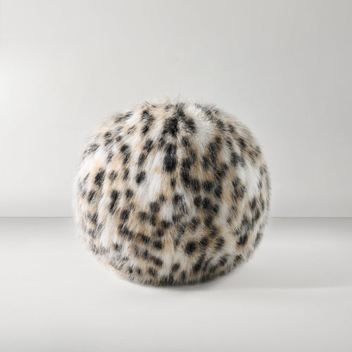 Spotted Faux Fur Ball Pillow 12" | Leopard Print Round Throw Pillow
