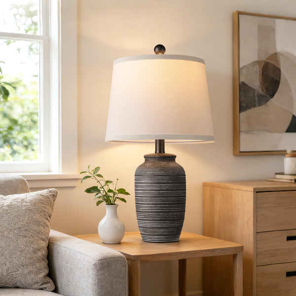 Vintage Ceramic Table Lamp Set of 2 with Linen Shade – 21" Bedside Lamp for Bedroom, Living Room & Nightstand