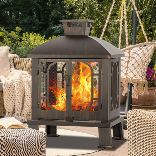 Metal Chiminea Fire Pit with Grill | 45"H x 31"W
