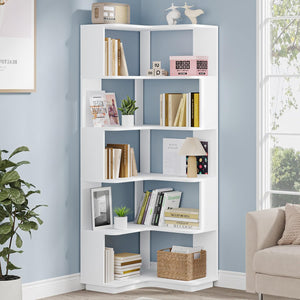 6-Tier L-Shaped Corner Bookshelf, 64.96" Tall