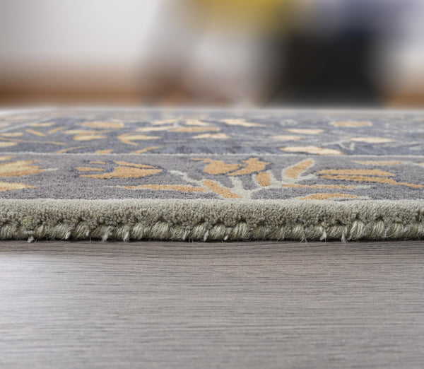 Hand-Tufted Wool Area Rug 5x8 Floral Traditional Beige Blue