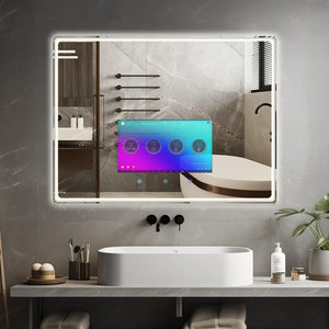 Smart Bathroom Mirror TV with LED Lights & Anti-Fog