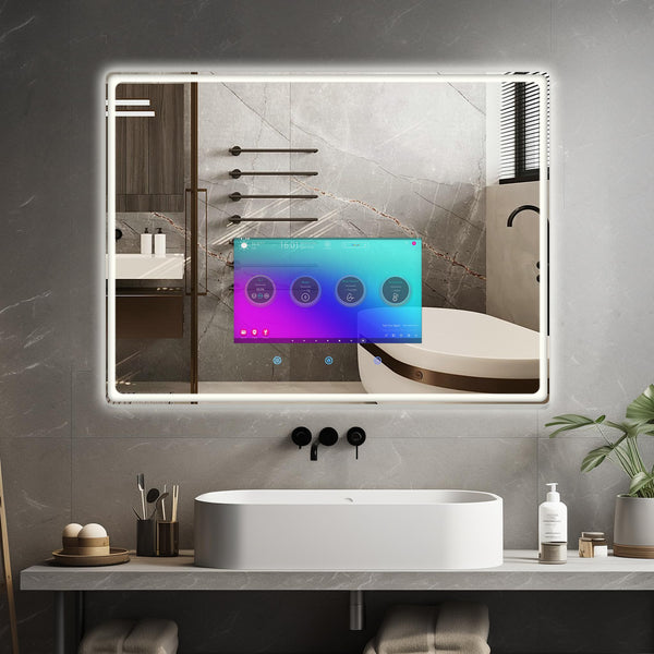 Smart Bathroom Mirror TV with LED Lights & Anti-Fog