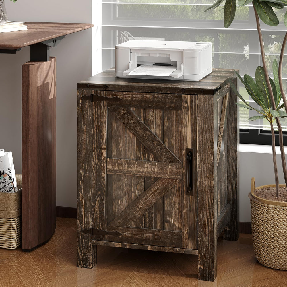 Farmhouse Nightstand with Charging Station & Sliding Barn Door