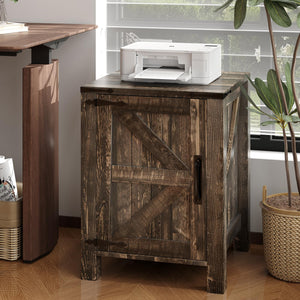 Farmhouse Nightstand with Charging Station & Sliding Barn Door