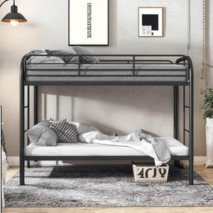 Twin Over Twin Metal Bunk Bed with Dual Ladders and Full-Length Guardrail