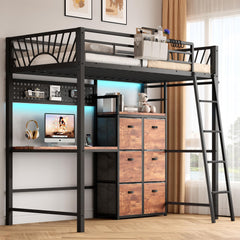 Twin Metal Loft Bed with Desk and Storage